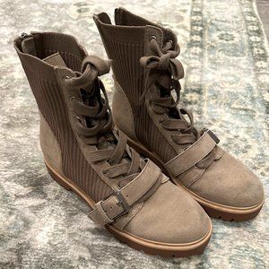 Womens Dolce Vita DV8 Lug Boots - Patric Suede / Knit Size 7.5 Taupe